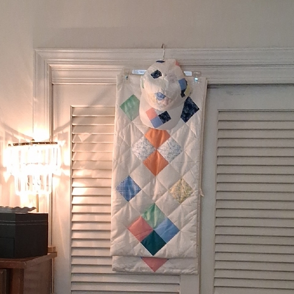 YLLW The Label - Quilted Scarf and Cap with Pastel Diamond Patchwork